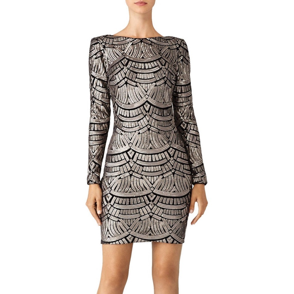Dress the Population Black and Silver Geometric Long Sleeve Dress